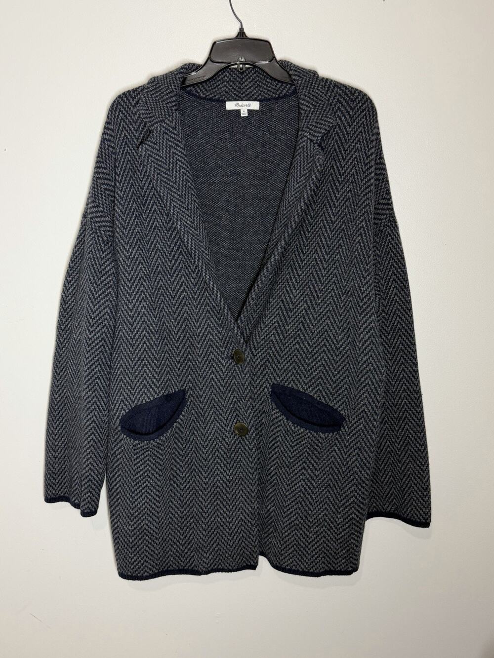 Madewell Herringbone Blazer Sweater Jacket Cardigan Size M Merino Wool Oversized